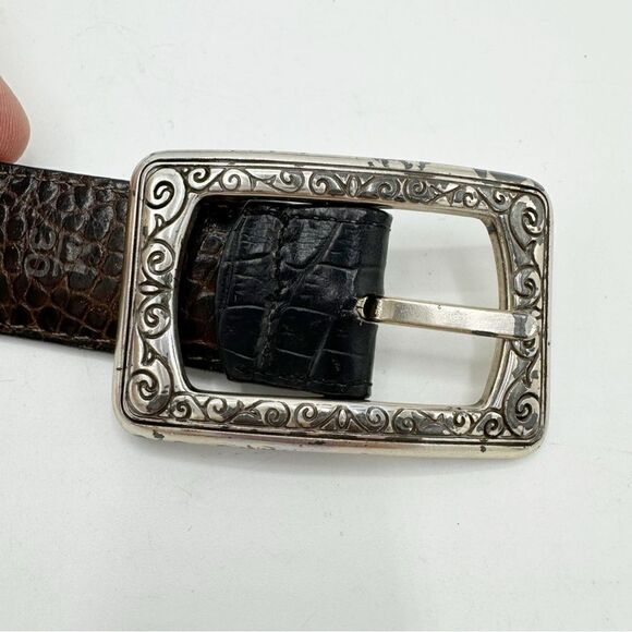 Vintage Y2K Brighton Brown & Black Reversible Croc Embossed Leather Belt Medium‎ - Picture 6 of 12